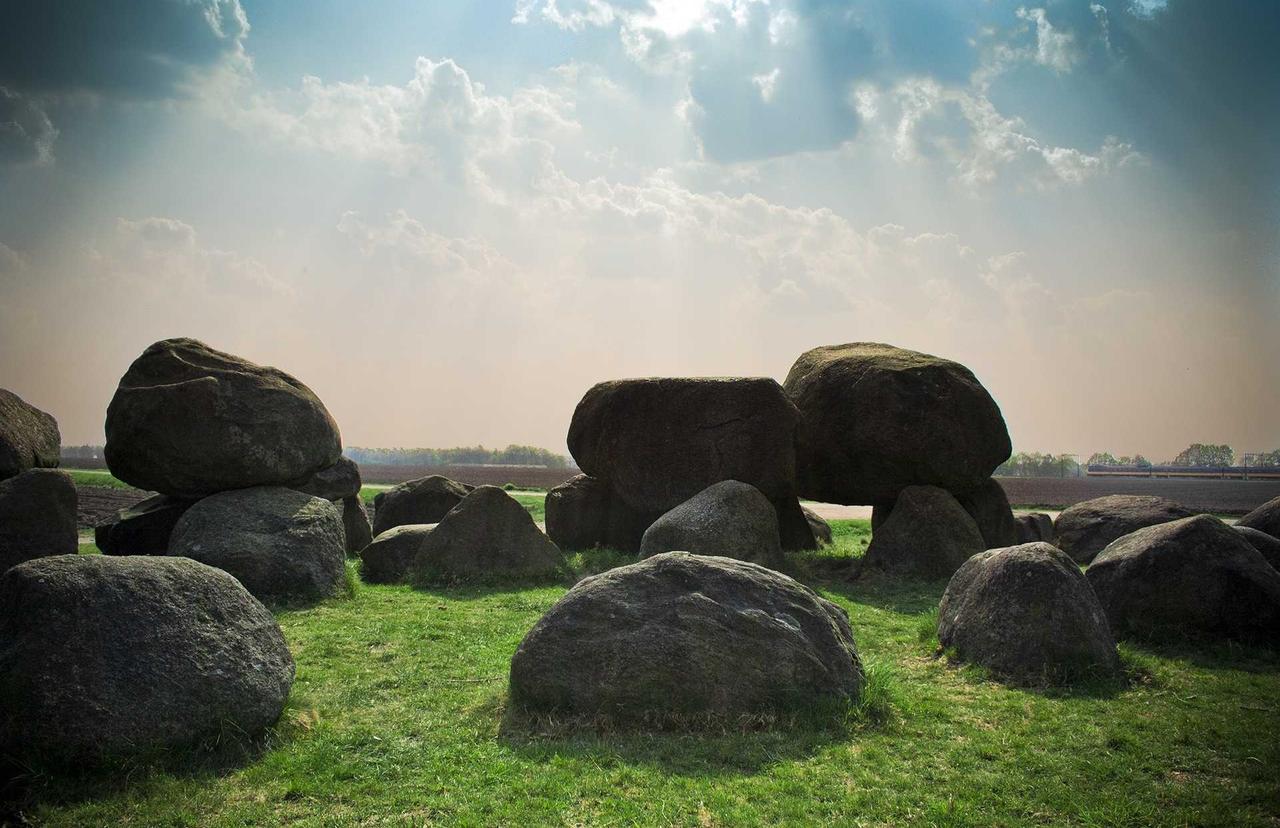 Large stones in a green meadow